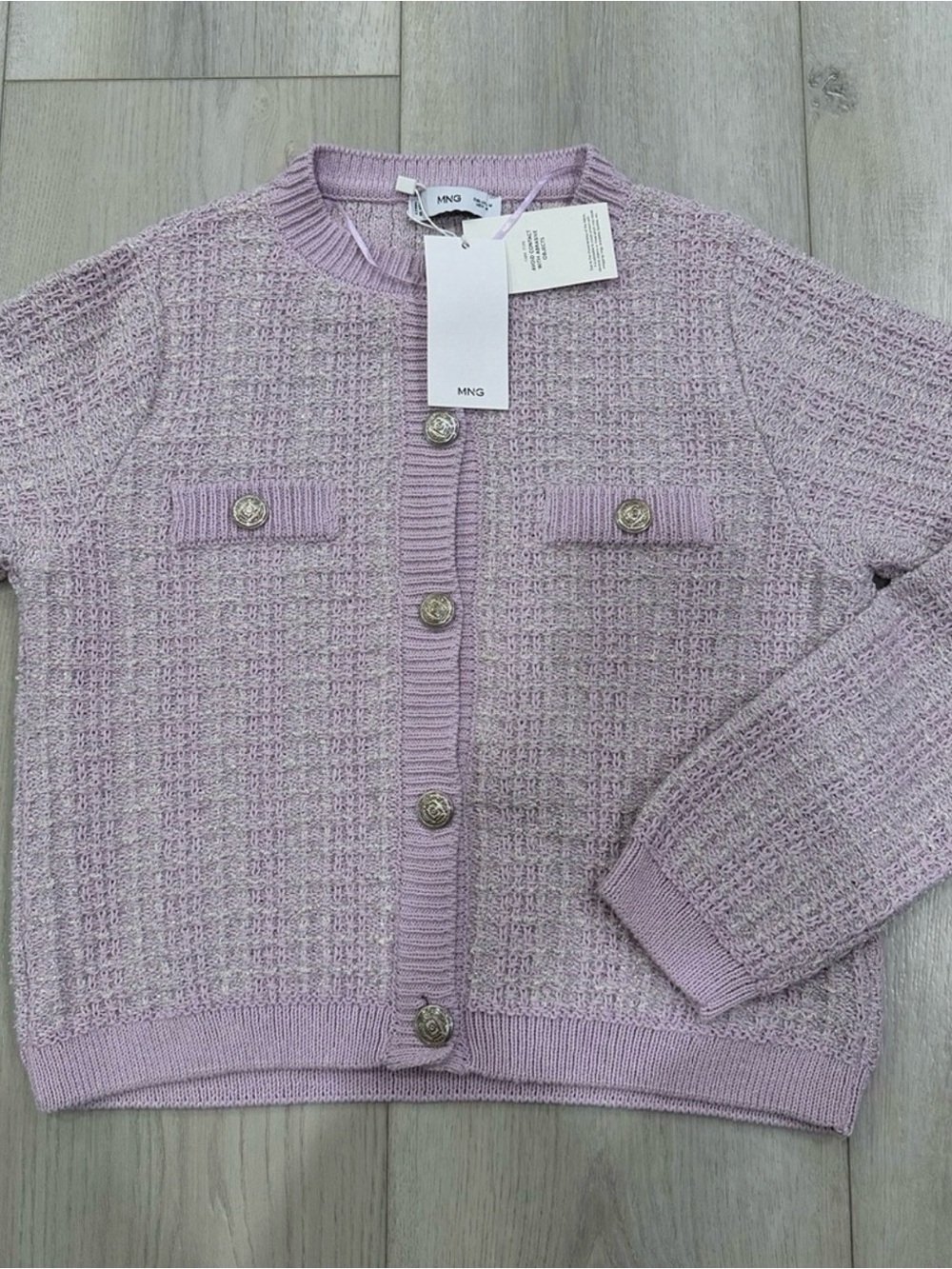 Mango Lilac Textured Button Cardigan Jacket